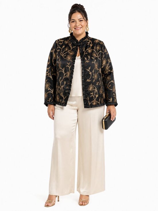 Alex Kim Jackets & Blazers - Vintage Alex Kim Floral Brocade Black Gold Art To Wear Jacket Plus Size 2X